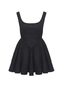 back view of model wearing Princess Polly Straplie Mini Dress Black Square Neck 