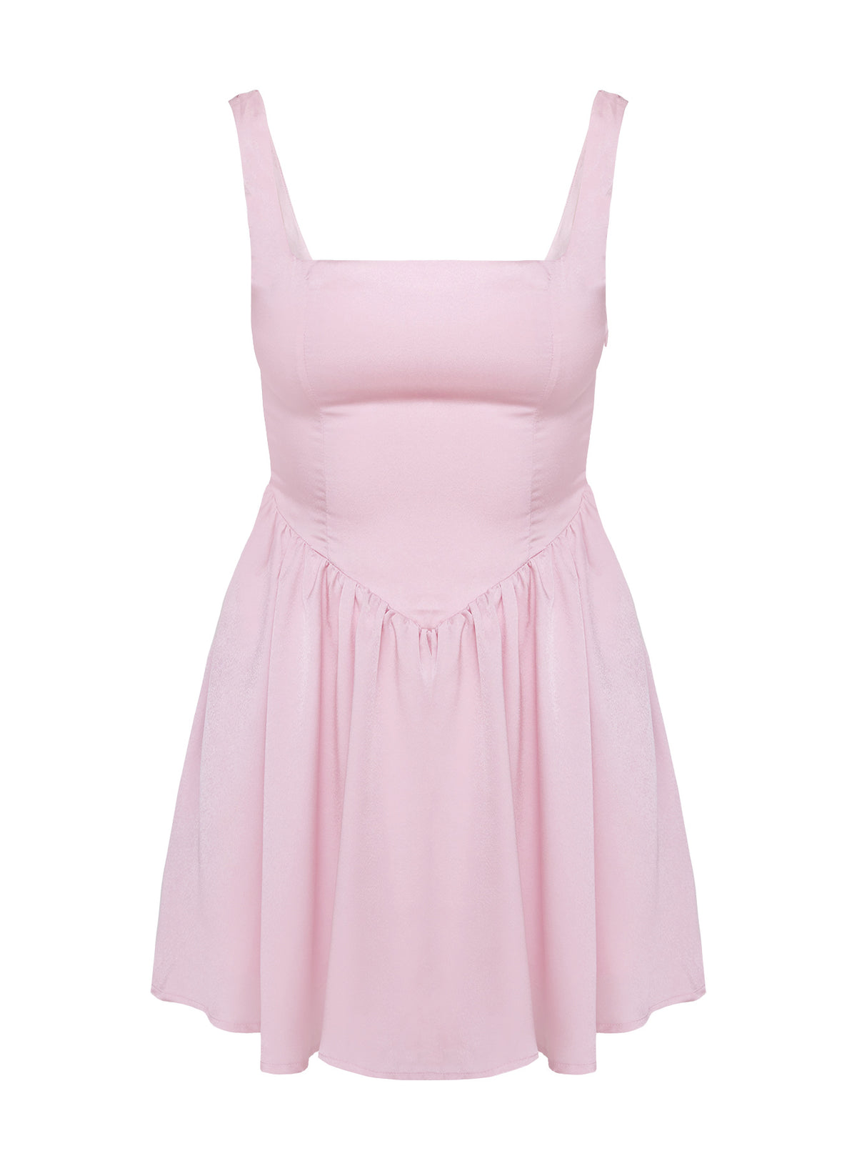 back view of model wearing Princess Polly Straplie Mini Dress Pink Square Neck 