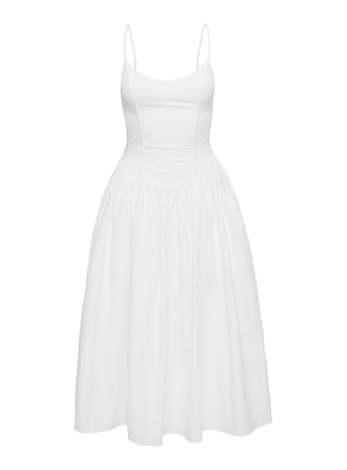 back view of model wearing Princess Polly Such A Wallflower Midi Dress White Scoop Neck 