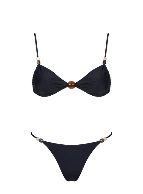 Tan Lines Bead Detail Bikini Bottoms Black
