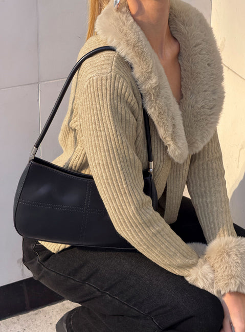 Sombre Faux Leather Shoulder Bag Black / Silver