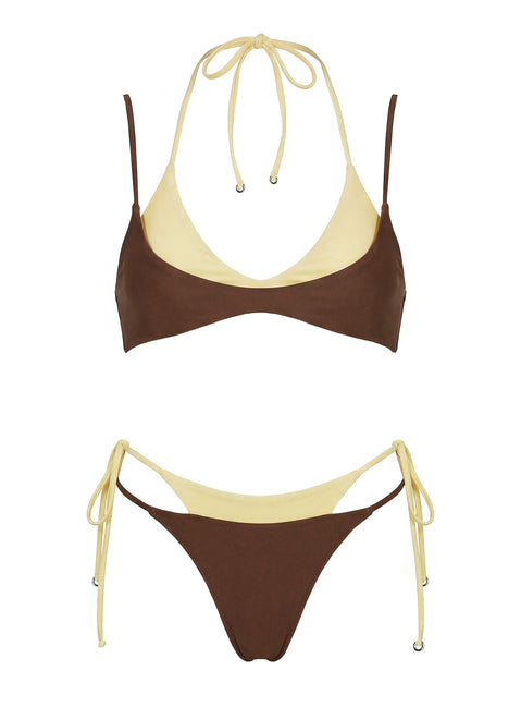 Andrei Layered Cheeky Bikini Bottoms Brown / Yellow