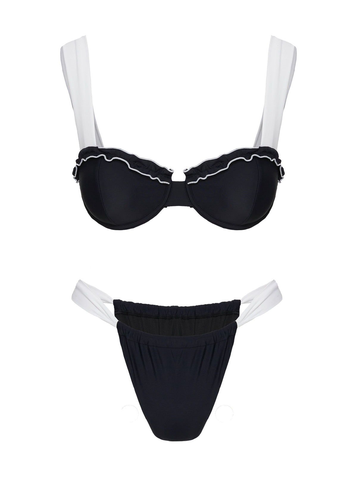 Summer Season Ruched Side Bikini Bottoms Black / White