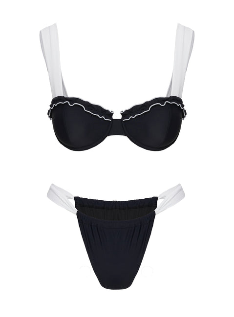Summer Season Ruched Side Bikini Bottoms Black / White