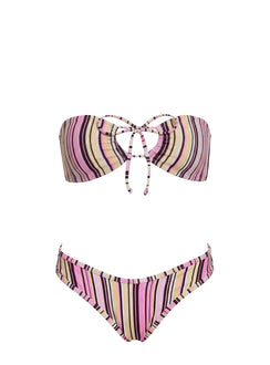 Tropical Vibes Bandeau Bikini Top Pink / Yellow Stripe