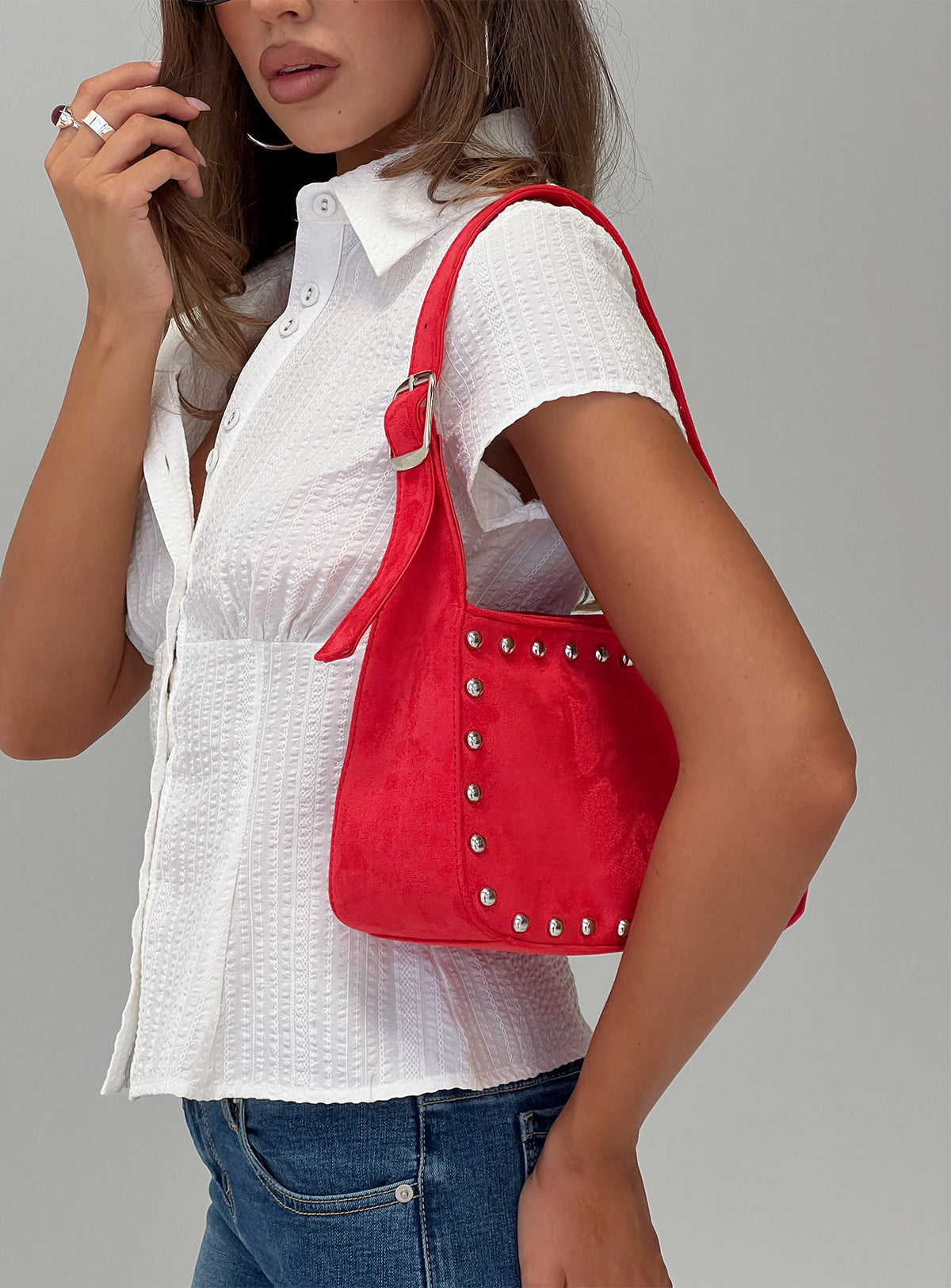Wistfully Studded Shoulder Bag Red