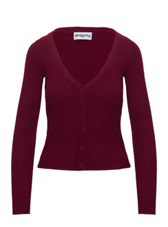 back view of model wearing Princess Polly York Cardigan Cherry Red Jumpers 