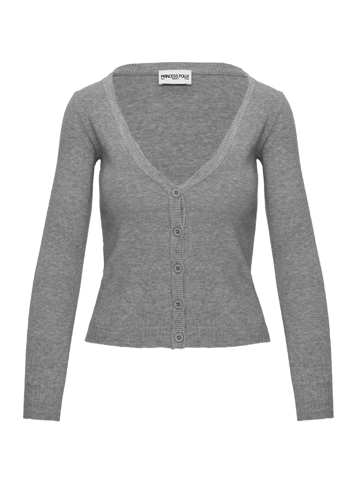 back view of model wearing Princess Polly York Cardigan Grey Marle Cropped Jumpers Jumpers 