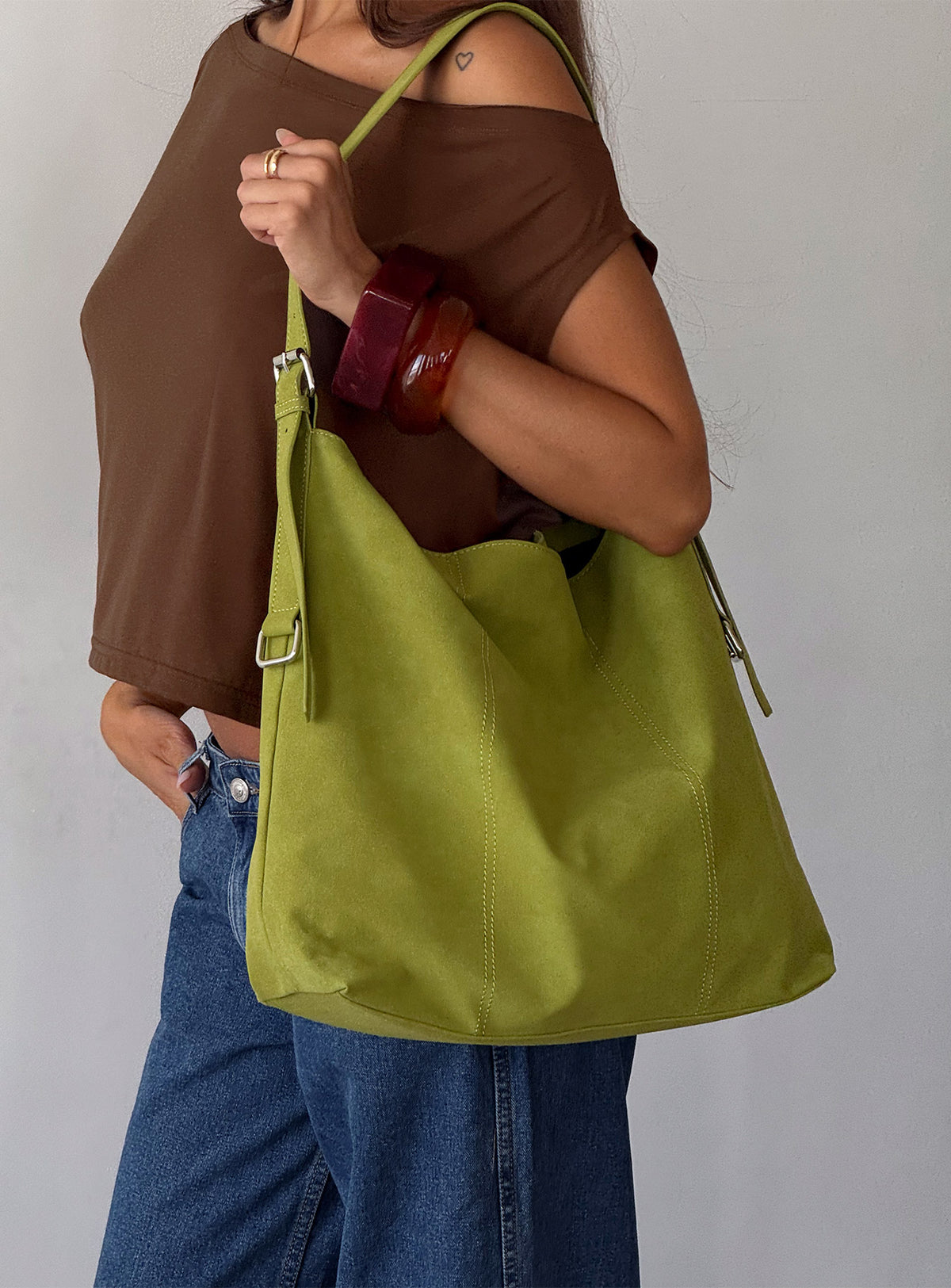 Bonus Points Faux Suede Shoulder Bag Green