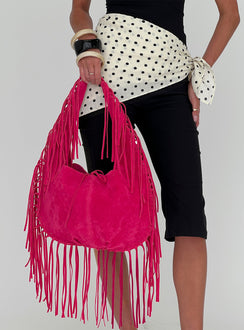 Currents Faux Suede Tassel Shoulder Bag Pink