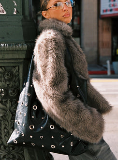 Find Your Love Eyelet Detail Shoulder Bag Black