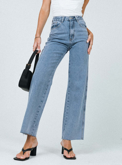back view of model wearing Princess Polly Arlington High Rise Straight Leg Jeans Denim High Rise Jeans Jeans 