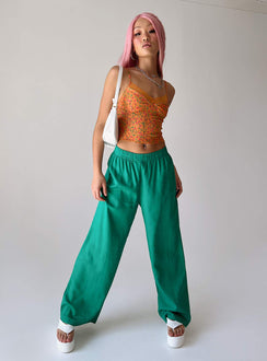 front view of model wearing Princess Polly Louis Linen Blend Pants Green Pants 