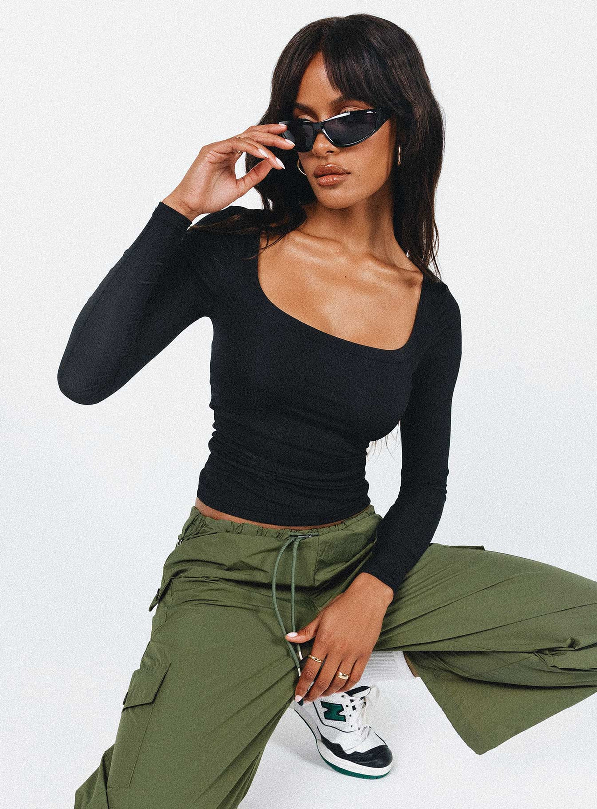 product Princess Polly Full Sleeves High Neck  Arthie Long Sleeve Top Black Low Impact
