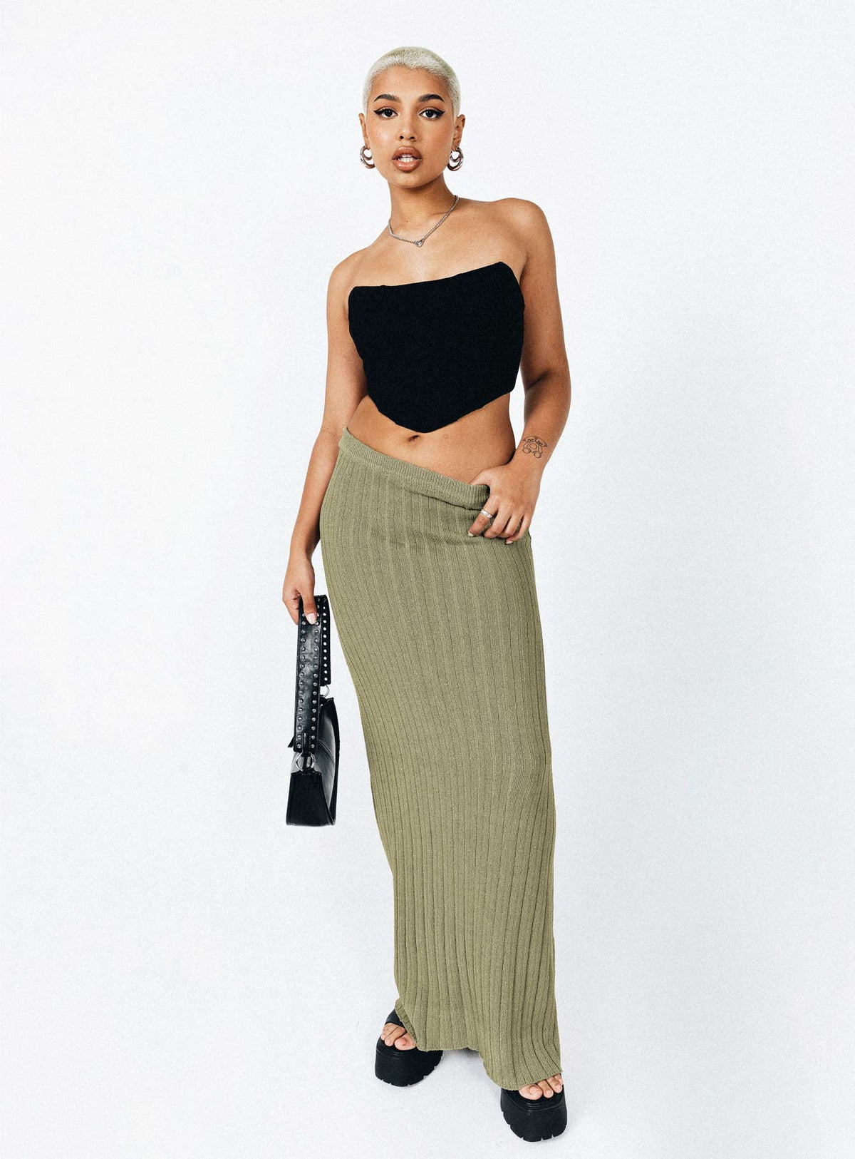 product Belle Knit Maxi Skirt Khaki Princess Polly  Maxi 