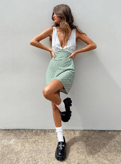 product Princess Polly Asymmetric Neckline  Nellie Mini Dress Mint Polka Dot