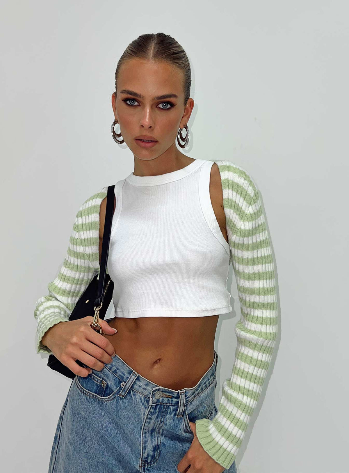 Aytan Bolero Sweater Green/White Princess Polly  Cropped 