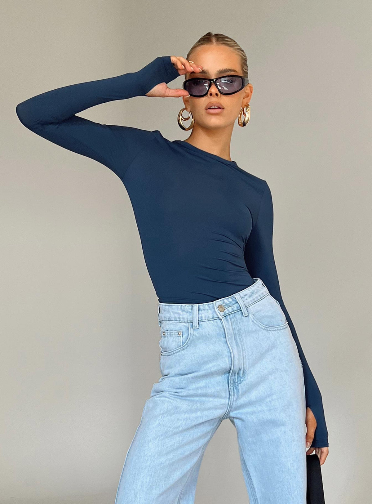product Princess Polly Full Sleeves High Neck  Farro Long Sleeve Top Navy