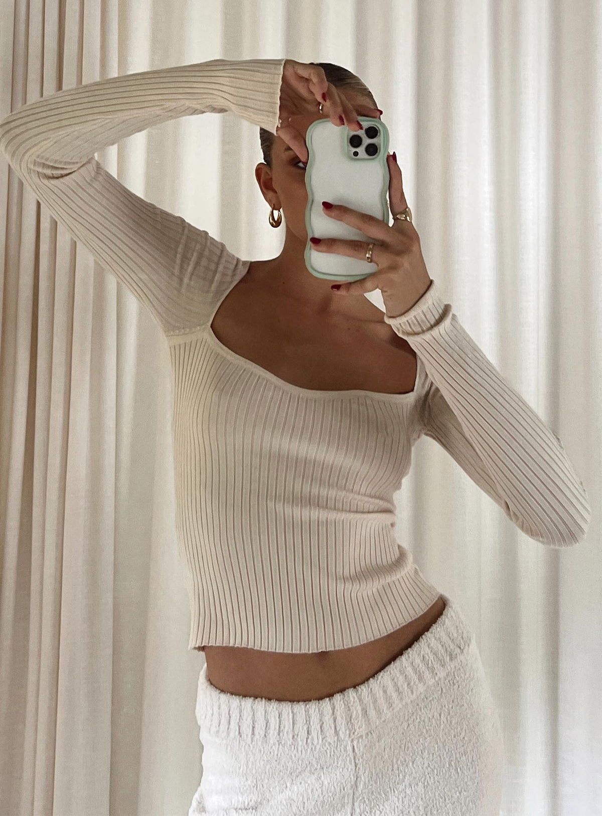 product Princess Polly Full Sleeves Square Neck  Mavins Long Sleeve Top Beige