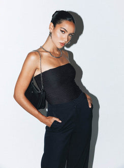 side view of model wearing Princess Polly Makena Strapless Bodysuit Black Sleeveless straight 