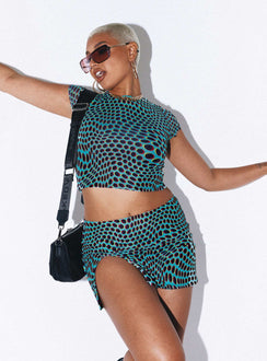 back view of model wearing Princess Polly Bold Move Mini Skirt Blue Multi Skirts 