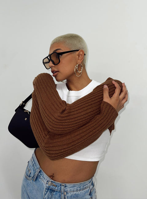 Aytan Bolero Sweater Brown Princess Polly  Cropped 