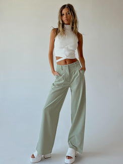 front view of model wearing Princess Polly Archer Pants Green Pants 