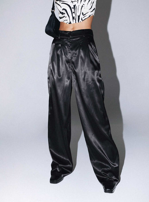 back view of model wearing Princess Polly Archer Pants Satin Black Pants 