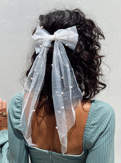 Hair bow Mesh material Silver-toned hardware  Snap clip fastening  Pearl detail