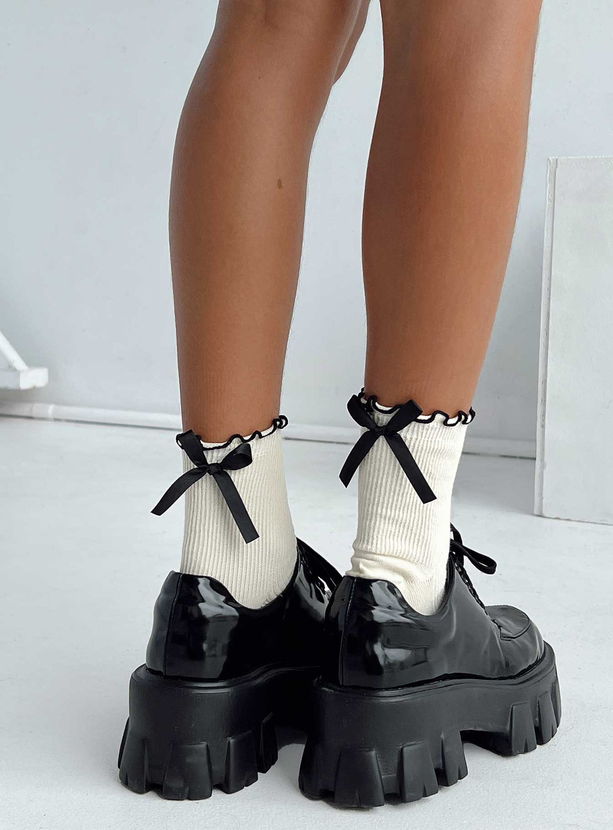 Crew socks Bow detail Lettuce edge cuff Good stretch