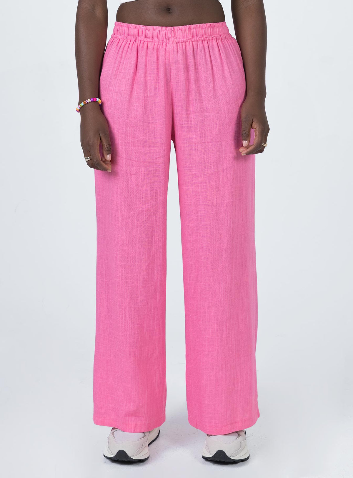 back view of model wearing Princess Polly Louis Linen Blend Pants Pink Pants 