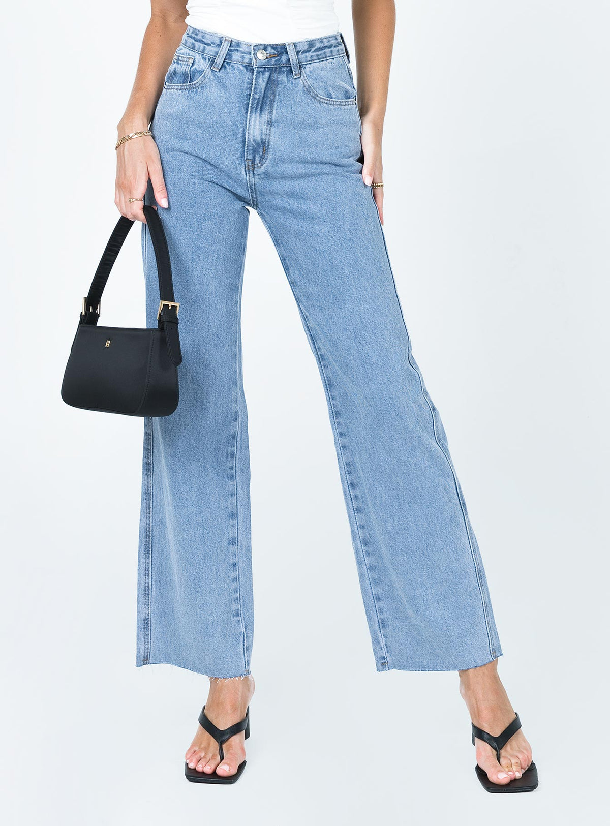 front view of model wearing Princess Polly Arlington High Rise Straight Leg Jeans Denim High Rise Jeans Jeans 
