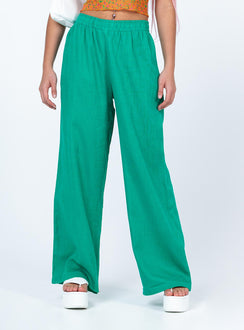 front view of model wearing Princess Polly Louis Linen Blend Pants Green Pants 