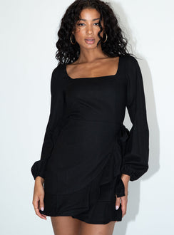 front view of model wearing Princess Polly The Villa Mini Dress Black 