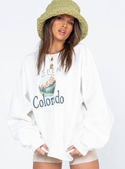 Front view of model wearing  front Colorado Oversized Crewneck Sweatshirt White Princess Polly  Long 