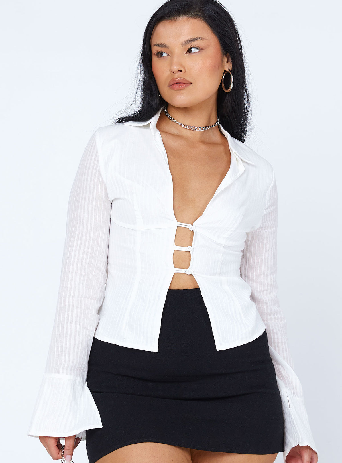 product Princess Polly Full Sleeves Plunger  Nial Long Sleeve Top White