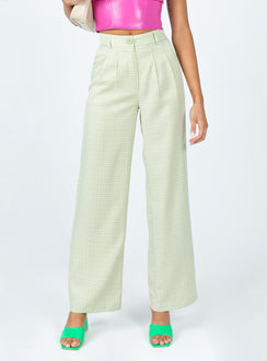 front view of model wearing Princess Polly Archer Pants Green Check Pants 