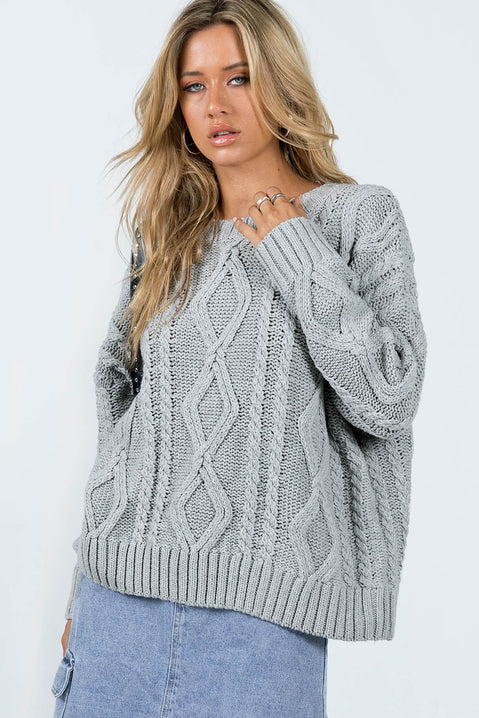 back view of model wearing Princess Polly Anaya Oversized Sweater Grey Jumpers 