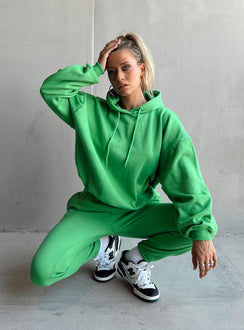 front view of model wearing Princess Polly Ritu Oversized Hoodie Green Jumpers 