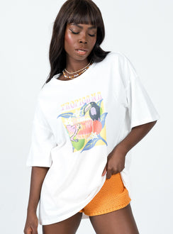 front view of model wearing Princess Polly Tropicana Oversized Tee White 