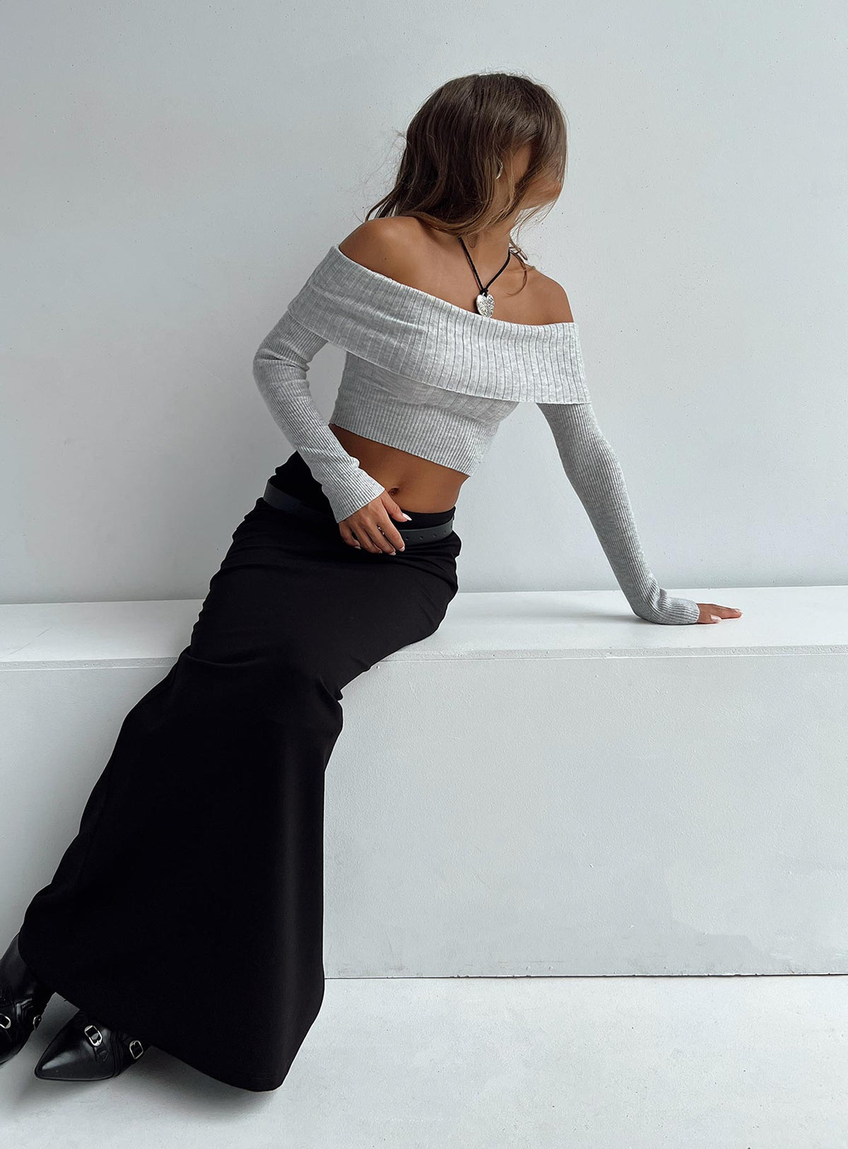 product Princess Polly Full Sleeves Square Neck  Tagula Off The Shoulder Top Grey