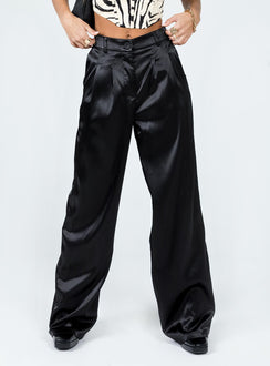 front view of model wearing Princess Polly Archer Pants Satin Black Pants 