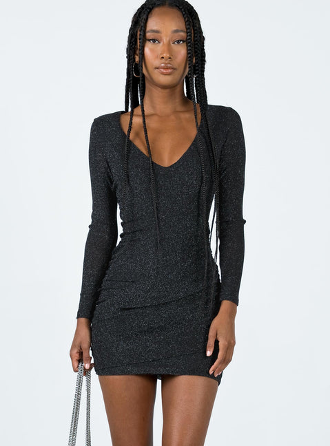 product Princess Polly Scoop Neck  Monika Long Sleeve Mini Dress Black