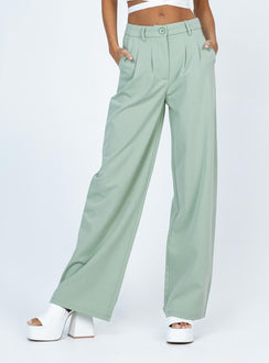 front view of model wearing Princess Polly Archer Pants Green Pants 