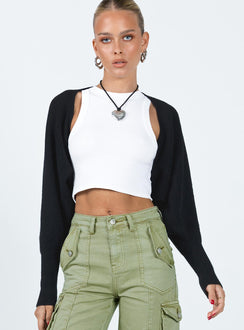 front view of model wearing Princess Polly Aviana Cardigan Black cropped Jumpers 