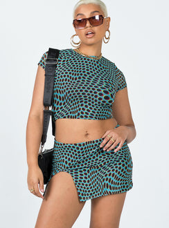 back view of model wearing Princess Polly Bold Move Mini Skirt Blue Multi Skirts 