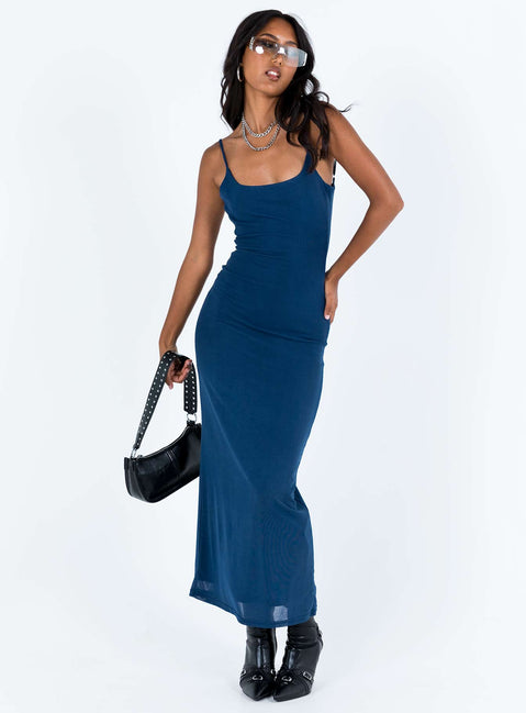 Front view of model wearing  front Princess Polly Crew Neck  Knox Maxi Dress Navy