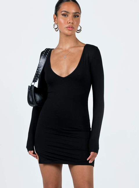 product Princess Polly Scoop Neck  Kingsland Long Sleeve Mini Dress Black