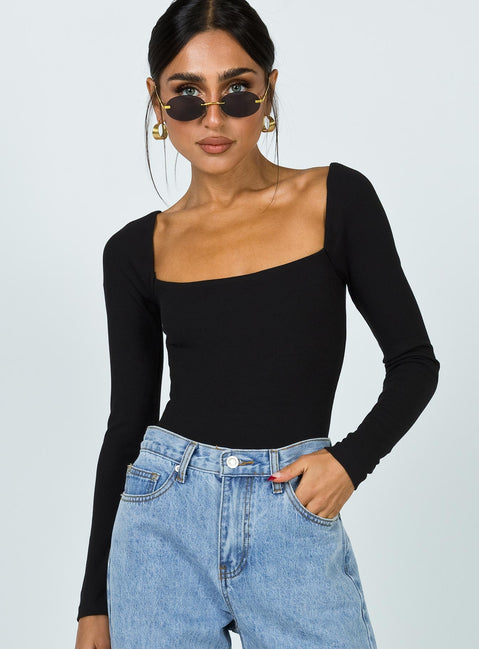 product Princess Polly Charlotte Bodysuit Black Long Sleeve Tops Bodysuit 