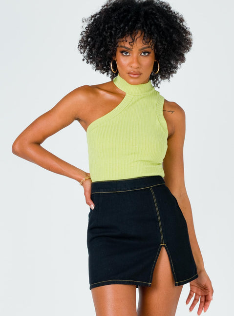   front view of model wearing Princess Polly The Lola Mini Skirt Contrast Stitching Black Skirts 